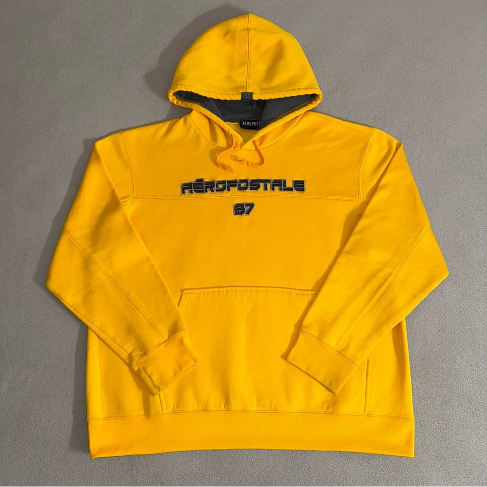 Vintage 90s Aeropostale Vibrant Yellow Hoodie Size L Skater Hip Hop Streetwear